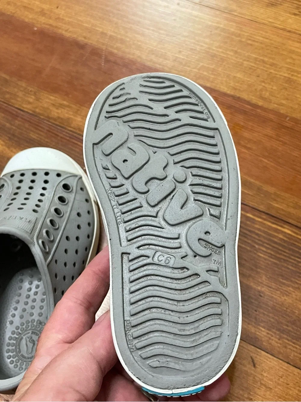 Native Shoes Jefferson Grey Slip-On Water Shoes with White Toe Size 6